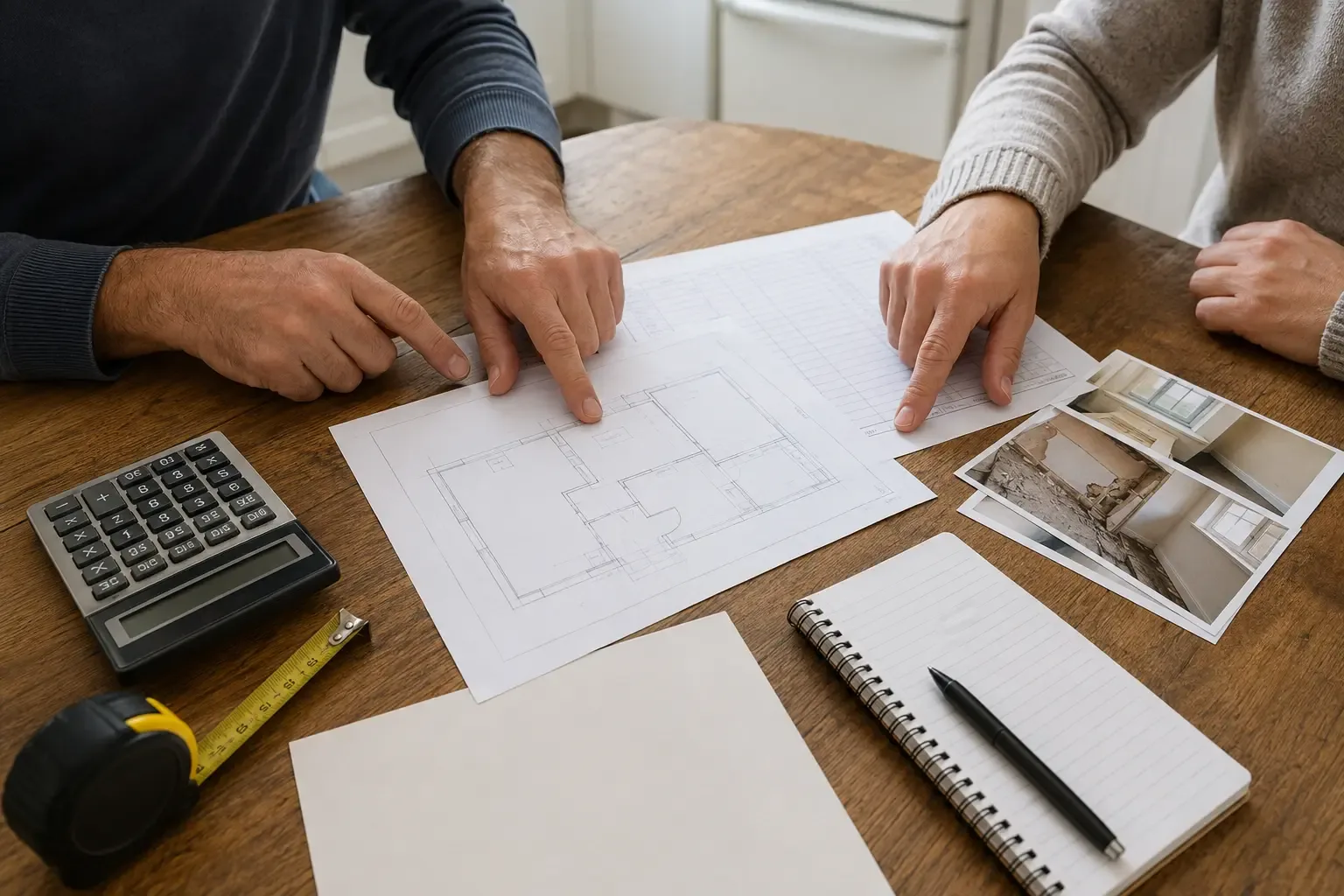 A contractor's hands comparing repair estimates with property notes
